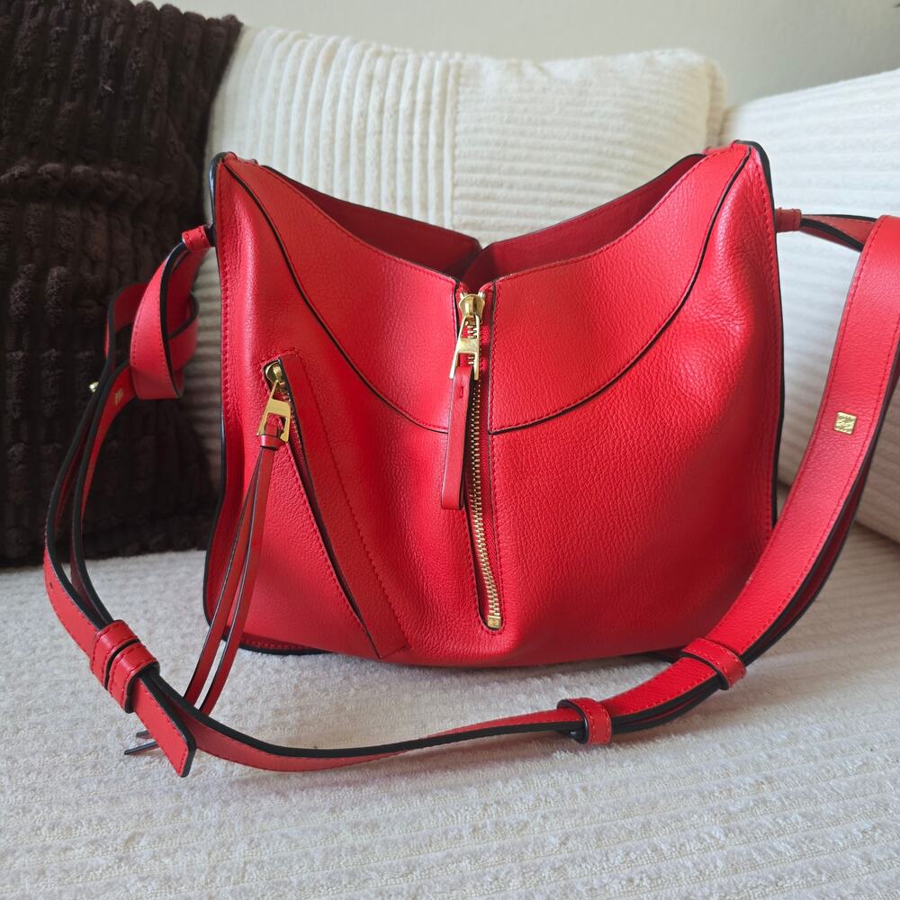 LOEWE Small Hammock Bag Scarlet Red Grained Leather Crossbody Tote